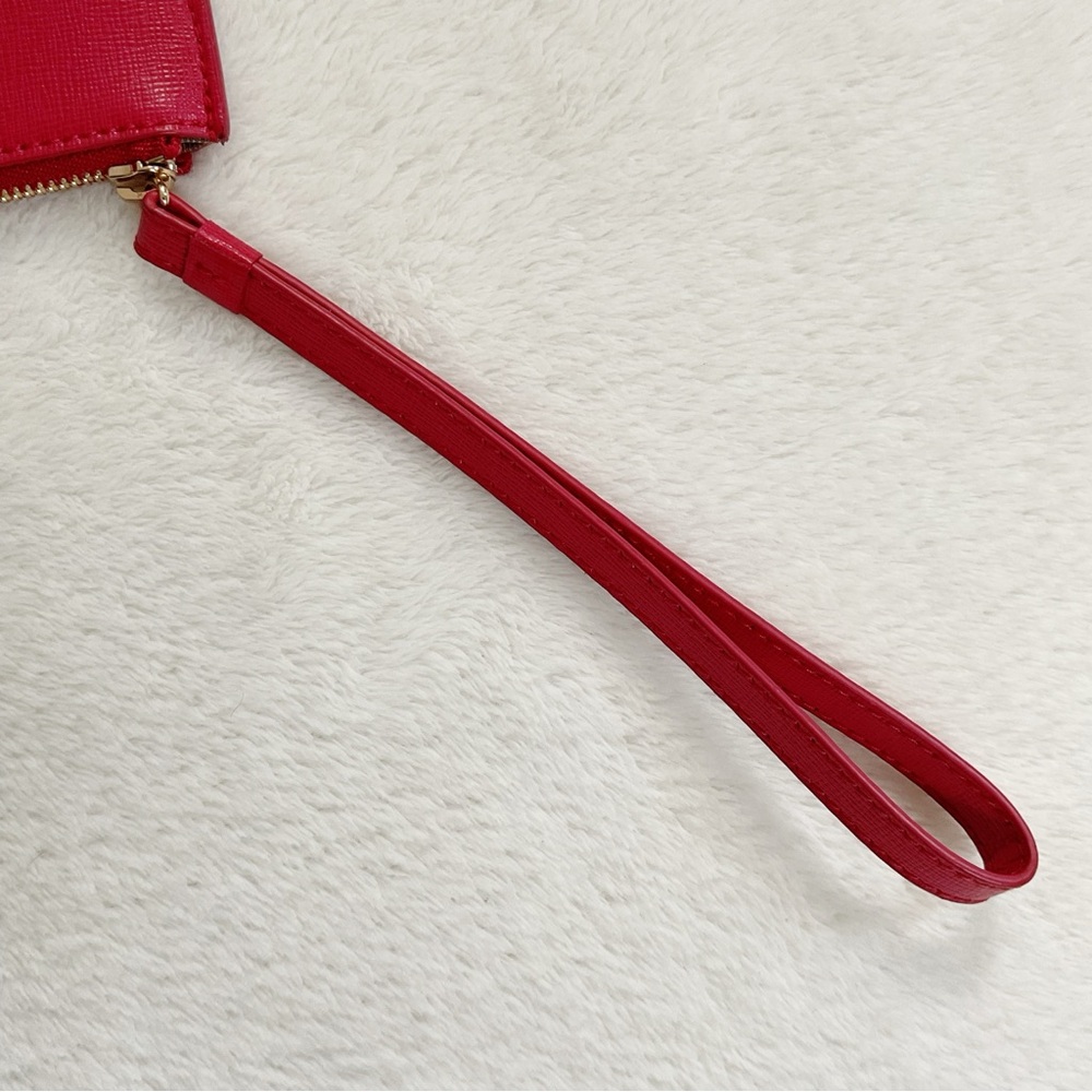 Furla Red Saffiano Leather Wristlet Clutch Wallet Zip Pouch - Picture 9 of 14
